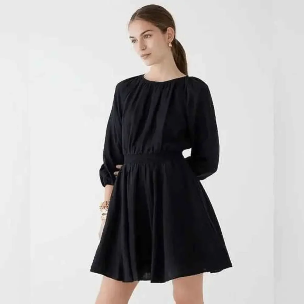 J.Crew Palmero Black Linen Smocked Waist Mini Dress NWT XS
